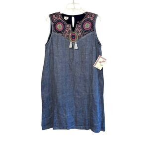 NWT‎ Women's Izcalli Embroidered Linen Shift Dress Size M